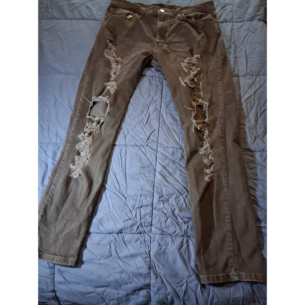 Levis‎ 511 Slim Fit Distressed Ripped Black Jeans Mens 38x32 28833-0365